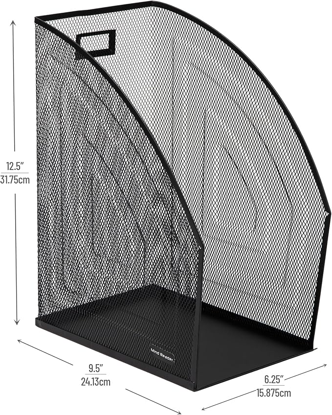 Mind Reader Vertical File Storage, Desktop Organizer, Workspace, Office, Metal Mesh, 6.25" L x 10" W x 12.5" H, Black (Pack of 4)