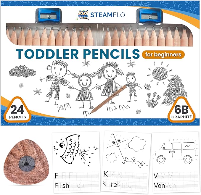 Learning Pencils for Toddlers 2-4 Years – Our Kids Pencils for Beginners Toddlers and Preschoolers with Jumbo Triangle Shape are Specially Designed Triangle (24 Pack)