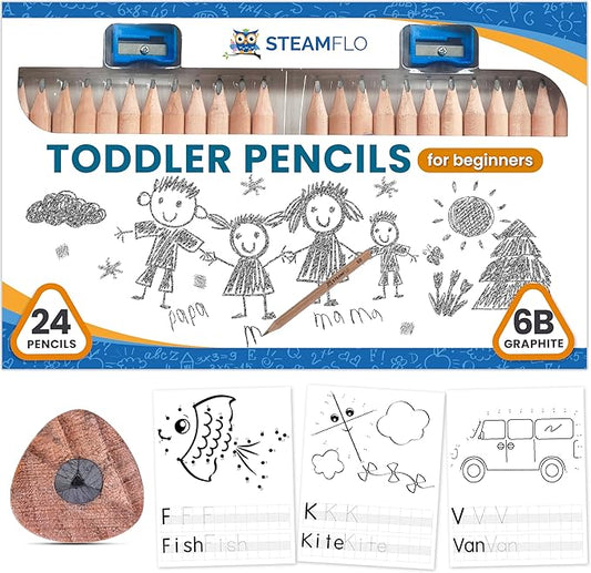 Learning Pencils for Toddlers 2-4 Years – Our Kids Pencils for Beginners Toddlers and Preschoolers with Jumbo Triangle Shape are Specially Designed Triangle (24 Pack)
