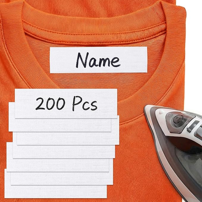 200 PCS Iron on Name Tags for Clothing, Clothing Labels with 2 Pcs Permanent Markers, Personalized Name Fabric Labels for Nursing Home Daycare Camp School Uniforms