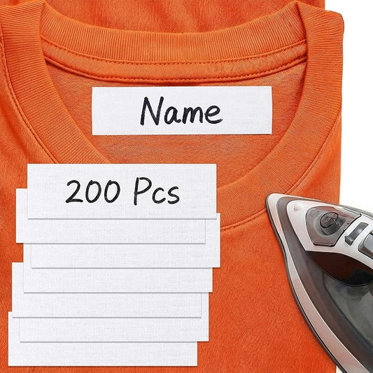 200 PCS Iron on Name Tags for Clothing, Clothing Labels with 2 Pcs Permanent Markers, Personalized Name Fabric Labels for Nursing Home Daycare Camp School Uniforms