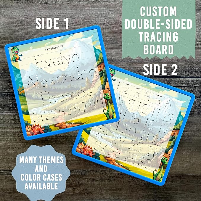 Kid's Name Tracing Board | Dry Erase Letter Tracing | Reusable Writing Practice Board | Personalized | Dinosaur Friends Theme