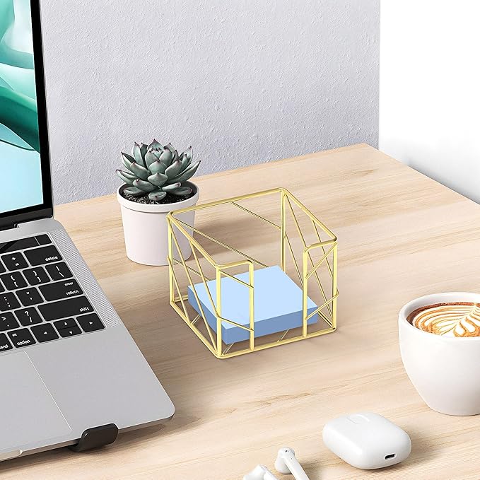 Gold Desktop Organizer - Multi-Functional Sticky Note Holder, Memo Note Cube for Office & Home, School, Desk Supplies
