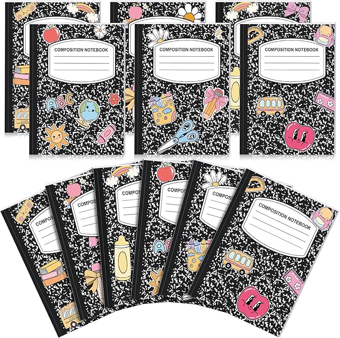 Eaasty Composition Notebook Wide Ruled Paper Assorted Marble Aesthetic Composition Notebook 100 Page 7.5" x 9.75" Journal Gift for Back to School First Day of School Students Teacher(6 Pcs,Classic)