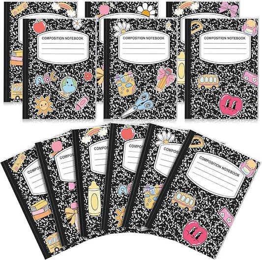 Eaasty Composition Notebook Wide Ruled Paper Assorted Marble Aesthetic Composition Notebook 100 Page 7.5" x 9.75" Journal Gift for Back to School First Day of School Students Teacher(6 Pcs,Classic)