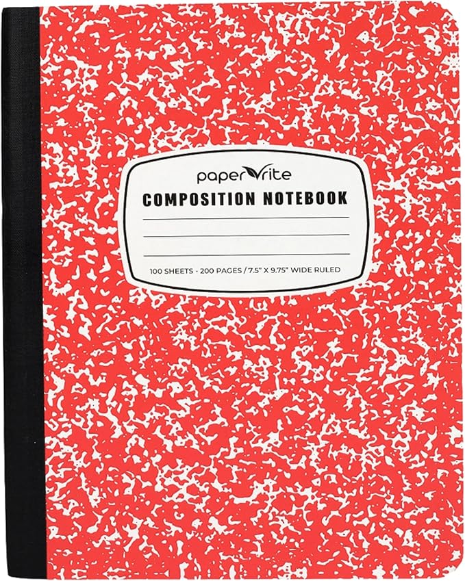 Assorted Marble Composition Notebook Wide Ruled (9.75x7.5 in), 100 Sheets | 200 Pages | For School, Office, Students, Teachers (1, Red)