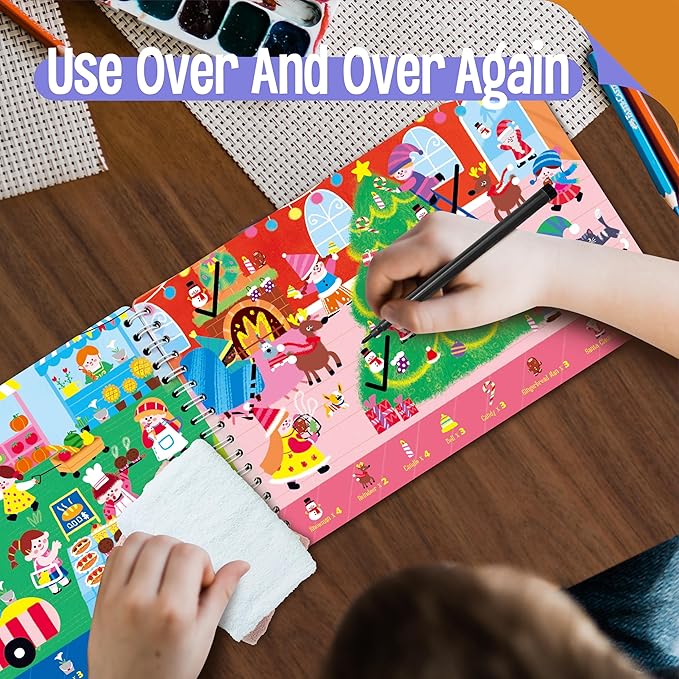 SpriteGru 28 Dry Erase Activities Book, Reusable & Erasable Game Pad, Explore and Find Games Interesting Educational Toy and Learning Tool for Road Trip Airplane Travel