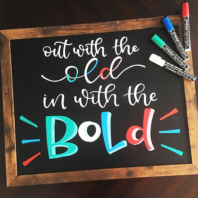 Loddie Doddie Liquid Chalk Markers - Pack of 4, Basic Colors, 6mm Tip - Washable Window Markers - Erasable Pens for Chalkboard Calendar - Fine Tip Chalk Pens for Precision Details