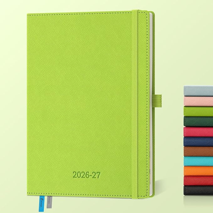 Weekly Monthly 2026-2027 Planner (July 26-Dec 27),8.5"x6.5",18 Months Agenda Plan with Month Tabs & Pocket,Expenses/Note Pages, Academic Calendar with Vegan Leather Cover,Wasabi Green