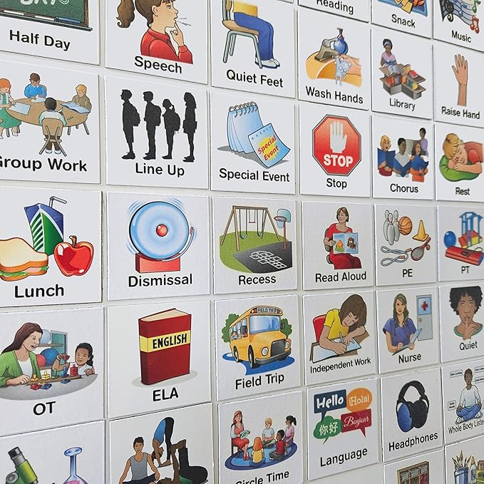 SchKIDules 87-Pc Visual Schedule Magnets (School Collection) | Sized for Individual/Small Group Use | Special Ed & IEP Support | 66 (2x2) Activity Icons + 21 Headings | Available in English & Spanish