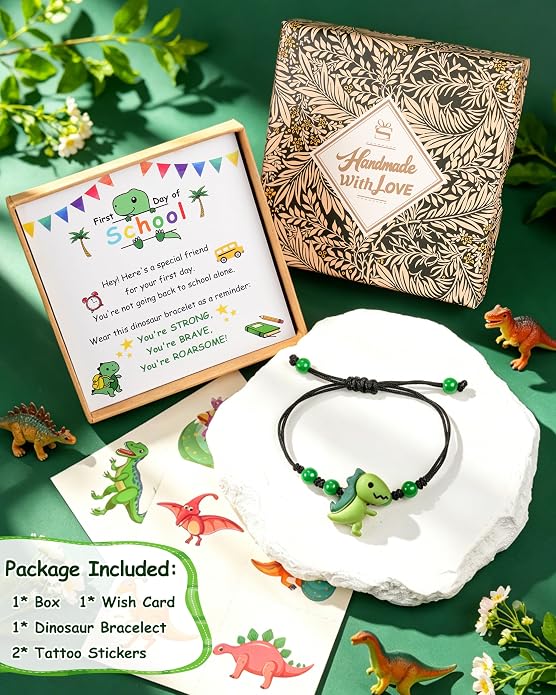 PEALICIOUS Dinosaur Bracelets for Boys, Back to School Birthday Son Gifts | First Day of Kindergarten Bracelet, Adjustable Dino Gifts Match Dinosaur Costume, Birthday Gifts for Boys Son Grandson