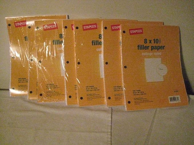 Staples 8 x 10 1/2 Filler Paper College Ruled 120 Sheets Per Pack (Pack 7)