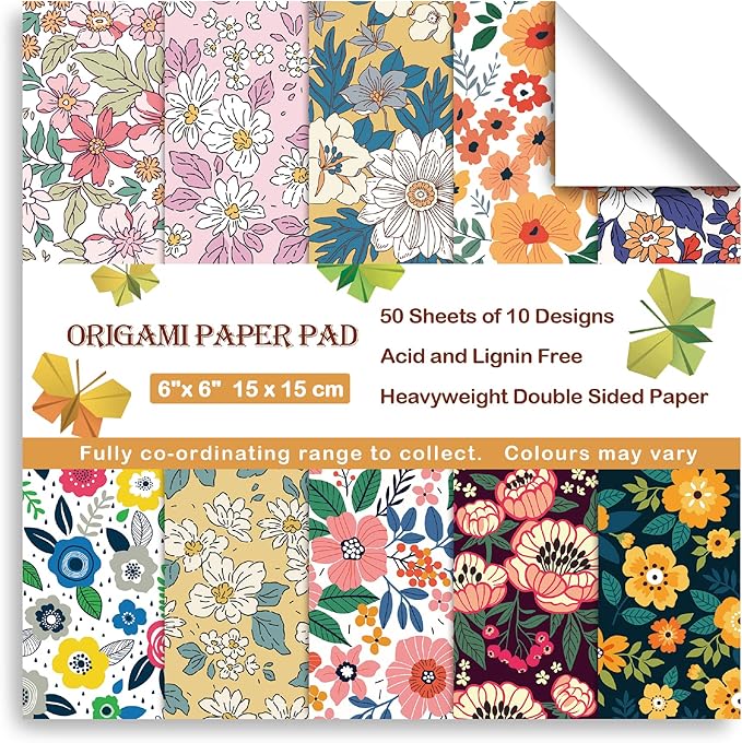 Origami Paper 6x6 Double Sided 50 Sheets 10 Colors origami kit Japanese Chiyo Square Craft Kits Easy Fold Arts Crafts DIY Handwork Floral
