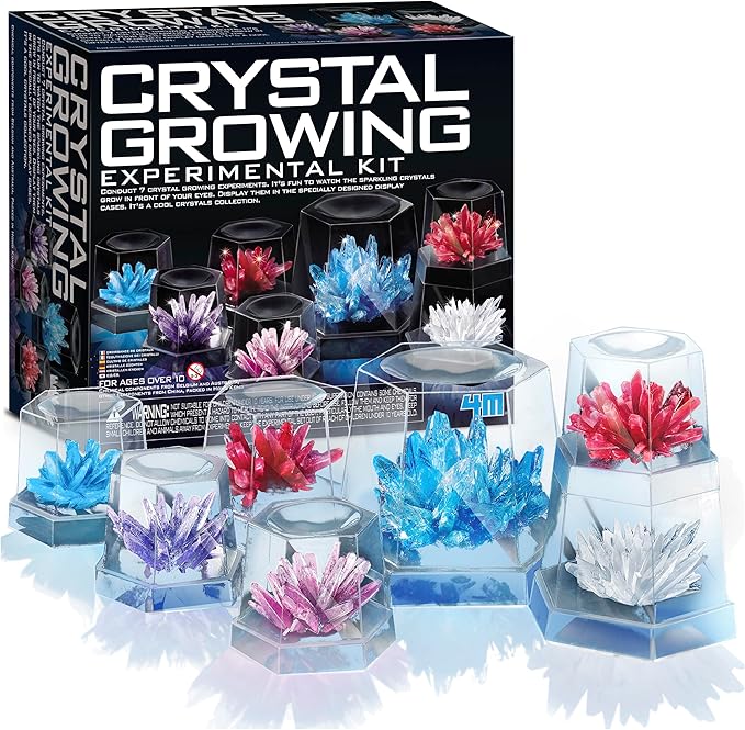 4M 7 Crystal Growing Science Experimental Kit with Display Cases - Easy DIY STEM Toy Lab Experiment Specimens, Educational Gift for Kids, Teens, Boys & Girls