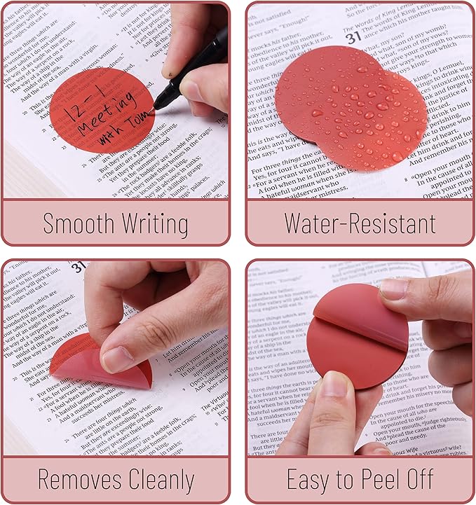 Mr. Pen- Round Transparent Sticky Notes, 1.8”, 4 Pads with Black Fineliner, 200 Sheets, Smooth Writing, Water-Resistant, Clean Removal, Easy-Peel Sticky Notes for Bible Journaling & Planning