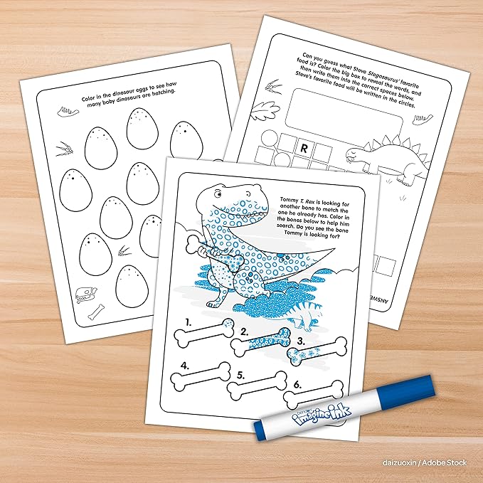 Bendon Dinosaurs Imagine Ink Coloring Book Game Pad with 1 Mess Free Marker, 20 Pages, 54342