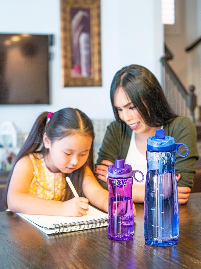 Pogo Plastic Water Bottle with Chug Lid and Carry Handle, Reusable, BPA Free, Dishwasher Safe, Perfect for Travel, School, Outdoors, and Gym, 18oz 32oz 40oz 64oz