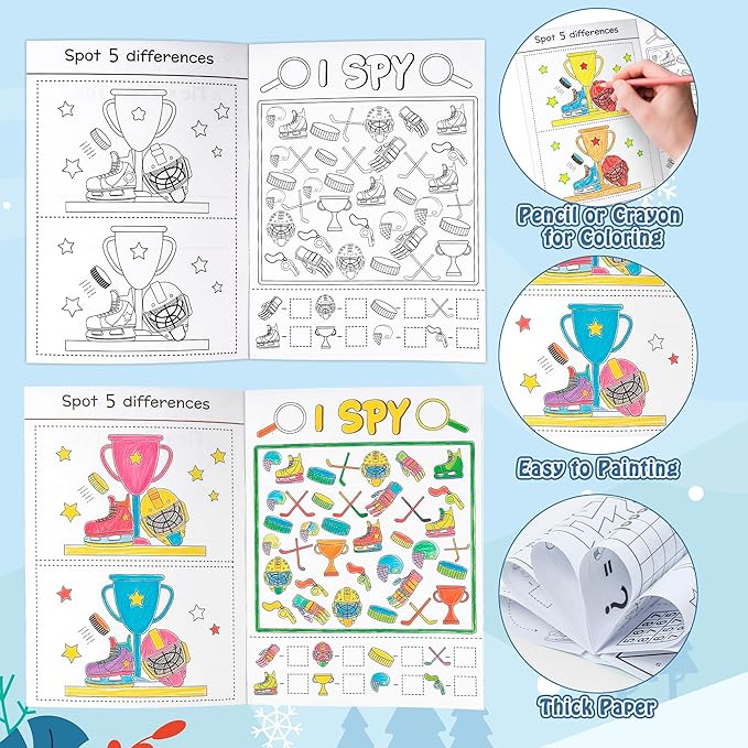 JAPBOR Ice Hockey Activity Coloring Book - 24PCS Mini Hockey Themed Activities Color Books Bulk for Kids Party Favors, Sport Small Colouring Pages for Birthday Gifts Classroom Drawing Painting Game