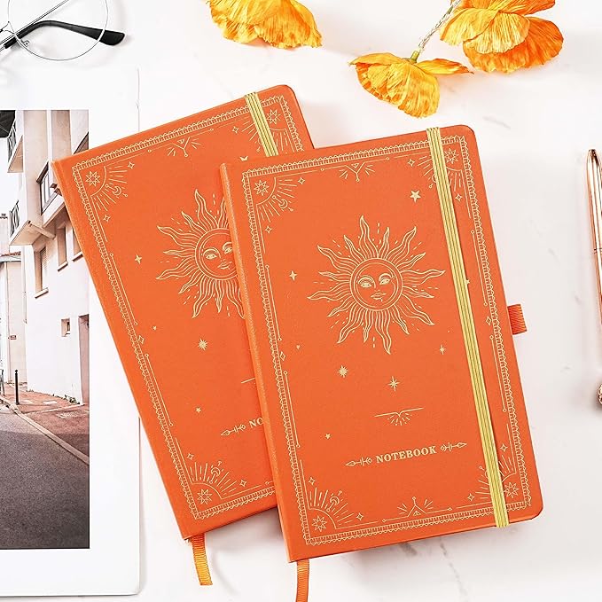 Artfan Ruled Notebook/Journal – Premium Thick Paper Classic Writing Notebook with Pocket + Page Dividers Gifts, Banded, Large, 128 Pages, Hard Cover, Lined (5.3" x 8.26") - Orange