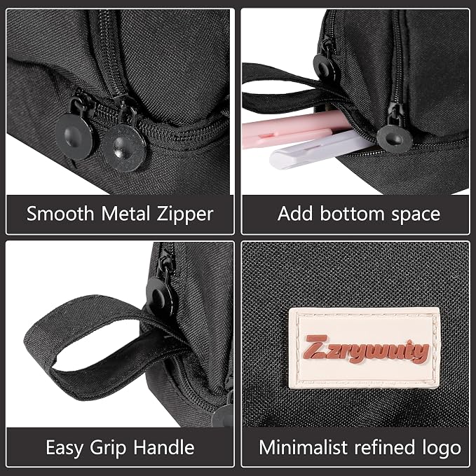 Zzrywuty Large Capacity Pen Pencil Case Multi-Slot Pencil Pouch Bag,Black Pencil Case Large 4 Compartments,Organizer Marker Pouch Pen for Office College School Teen Girl Boy Men Women