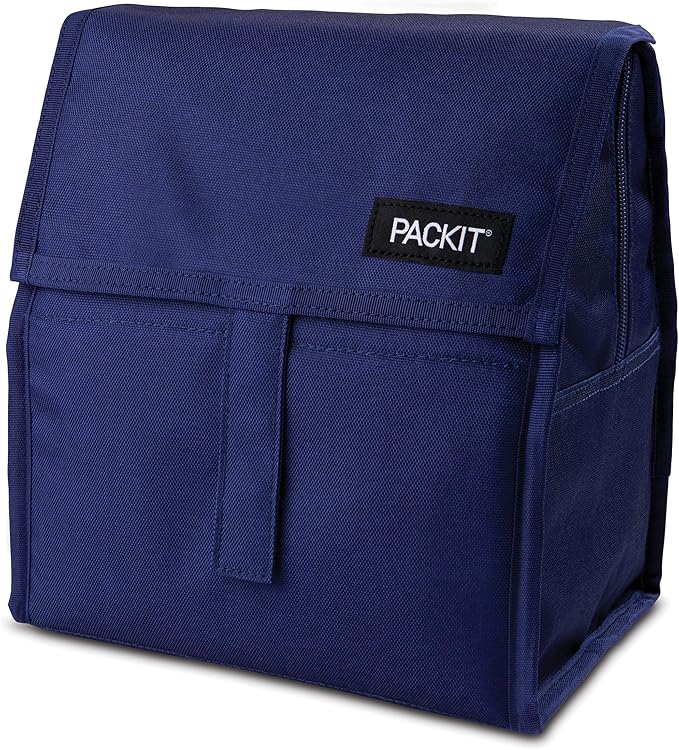 PackIt(R) Freezable Lunch Bag, True Blue, Built with EcoFreeze(R) Technology, Foldable, Reusable, Zip and Velcro Closure with Buckle Handle, Designed for Work Lunches and Fresh Lunch On the Go