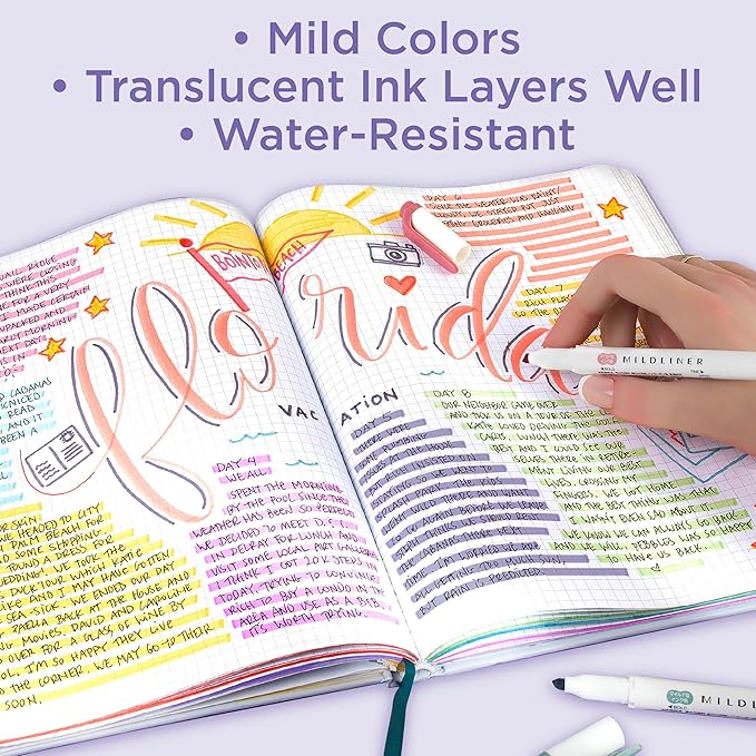 Zebra Pen Mildliner Dual-Tip Highlighter Marker Set, Broad and Fine Point Tips, No Bleed, Ideal for Bible Highlighting, Journaling & Note-Taking, Assorted Neutral & Gentle Ink Colors, 10-Pack (78701)