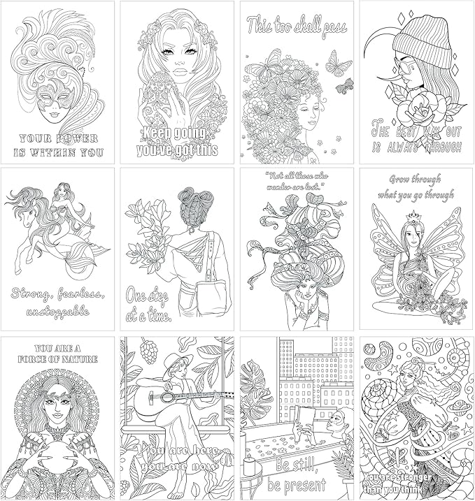 Coloring Books for Adults with 36 Dual-Tip Markers, 30 Patterns Positive Quotes Adult Coloring Book for Adults Relaxation, Calming Gifts for Anxiety and Mindfulness Gifts for Women