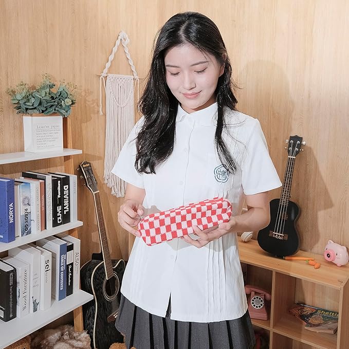 Pencil Case Pen Case Office College School Storage Bag Pouch Holder Box Organizer Makeup Pouch Cosmetic Bag Aesthetic Cute Pencil Case for Girls Boys Kids (Rose red)