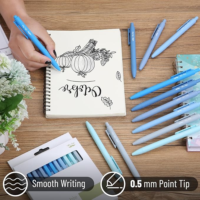 Mr. Pen- Retractable Gel Pens, 12 Pack, Black Ink, Sky Blue Barrel, Fine Point 0.5mm, Fast Dry, Smooth Writing, Cute Pens for Drawing, Writing Planner and School Supplies
