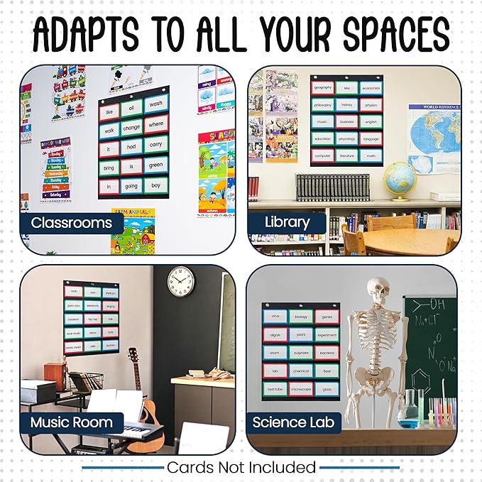 Essex Wares - 17" Wide x 22" Tall Pocket Chart, Black - Sturdy Pocket Chart for Classroom for Sentence Strips - Easy to Use & Hang, Reusable Black Pocket Chart