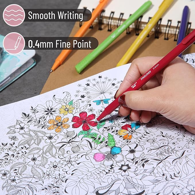 Mr. Pen- Colored Fineliner Pens, 12 Pack, 0.4mm, Ergonomic Triangular Barrels, Smooth Writing Pens for Journaling, Note-Taking, Coloring, Sketching, Planning & Art Projects