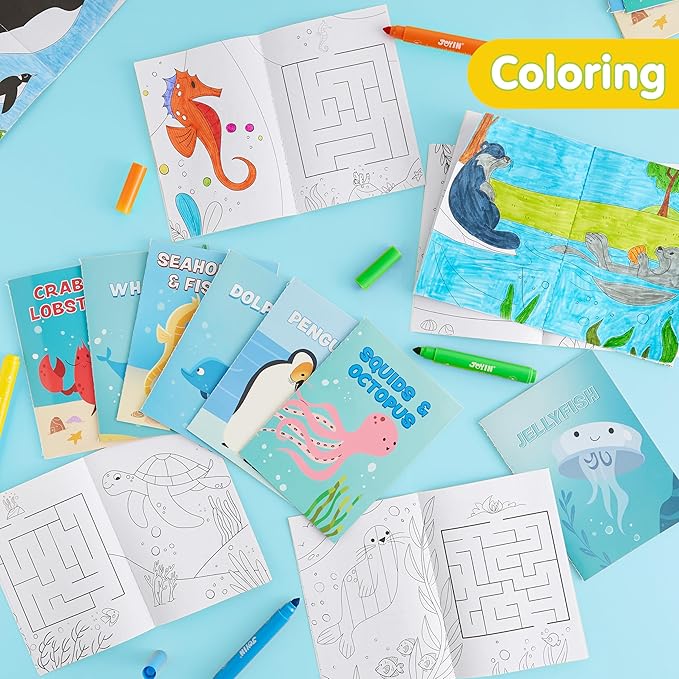 JOYIN 24 Pack Ocean Coloring Books for Kids, Bulk Sea Animal Mini Coloring Activity Books for Mermaid Fish Party Favors Birthday Party Gifts, Classroom Goodie Bags Stuffers Boys Girls