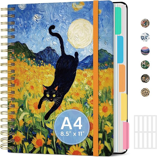 Large Spiral Notebook with Dividers & Tabs, 8.5" x 11" Hardcover 5 Subject Notebook for Work, 280 Pages, College Ruled, Cute Journal for Women, Perfect for Study & Office Note Taking, Midnight Stroll