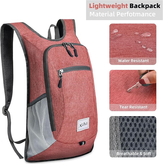 Xgunion Hiking Backpack 10L Lightweight Foldable Daypack (Red) | Small Travel Packable Camping Hiking Backpack for Women Men - Compact Portable Outdoor Day Pack