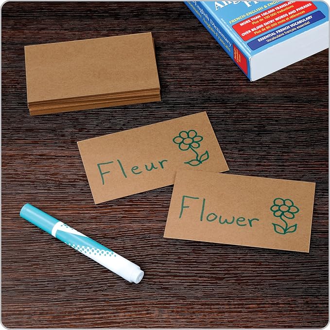 Oxford Kraft Index Cards, 100 Pack, 3x5" Index Cards, Thick, Premium Paper for Gifts, Crafts, Parties, Flash Cards, Brown, Blank on Both Sides (63505)