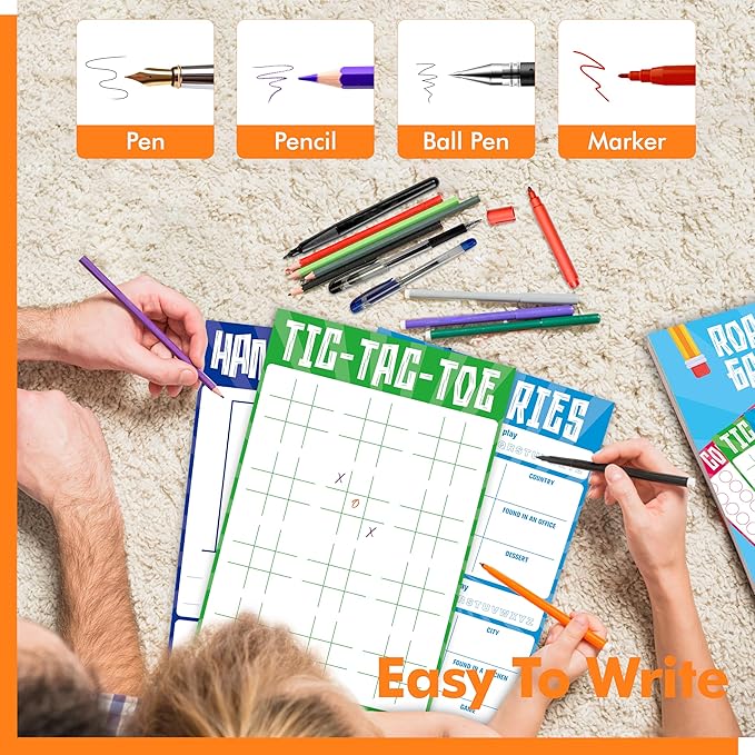 Gethelud 2 Pack Road Trip Game Pads, 10 Games (Categories, Dot & Boxes, Tic-tac-Toe, Scavenger Hunt Bingo), Pen Pencil Paper Game, Plane Trip/Car Travel/Getaway Activity Pad for Kid, Adult