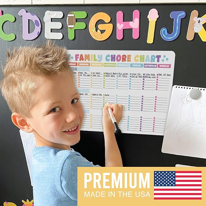 Hadley Designs Magnetic Chore Chart for Kids Multiple - Chores Board for Refrigerator, Dry Erase Task Chart for 2 Kids Daily Behavior, Family Weekly Planner for Teen and Adults, Stars Chore Board