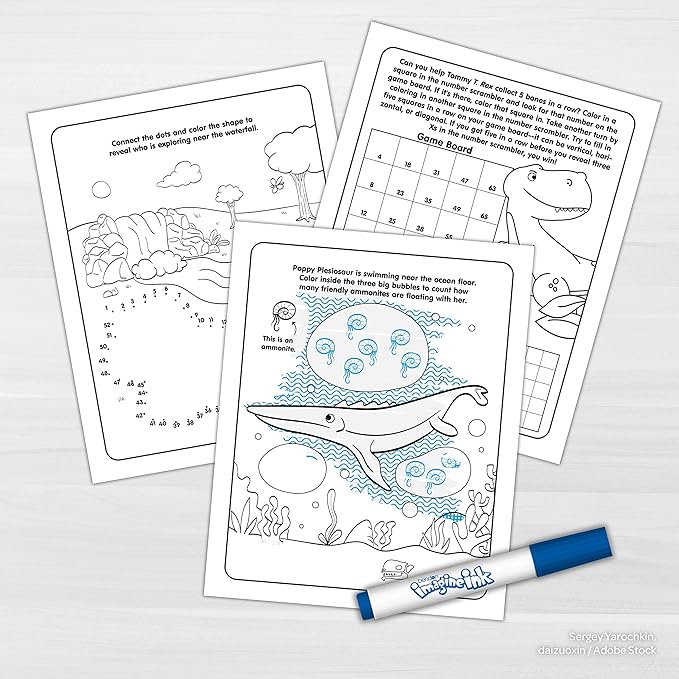 Bendon Dinosaurs Imagine Ink Coloring Book Game Pad with 1 Mess Free Marker, 20 Pages, 54342