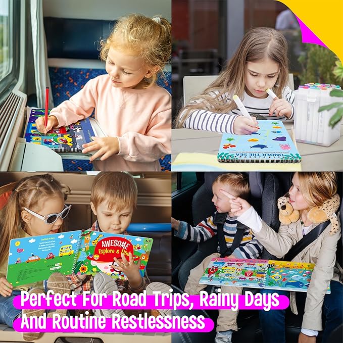 2 Travel Game Pads, 61 Dry Erase Activities Games Reusable & Erasable Book, Fun Explore & Find Brain Challenge Games Interesting Educational Toy and Learning Tool for Road Trip Airplane Travel