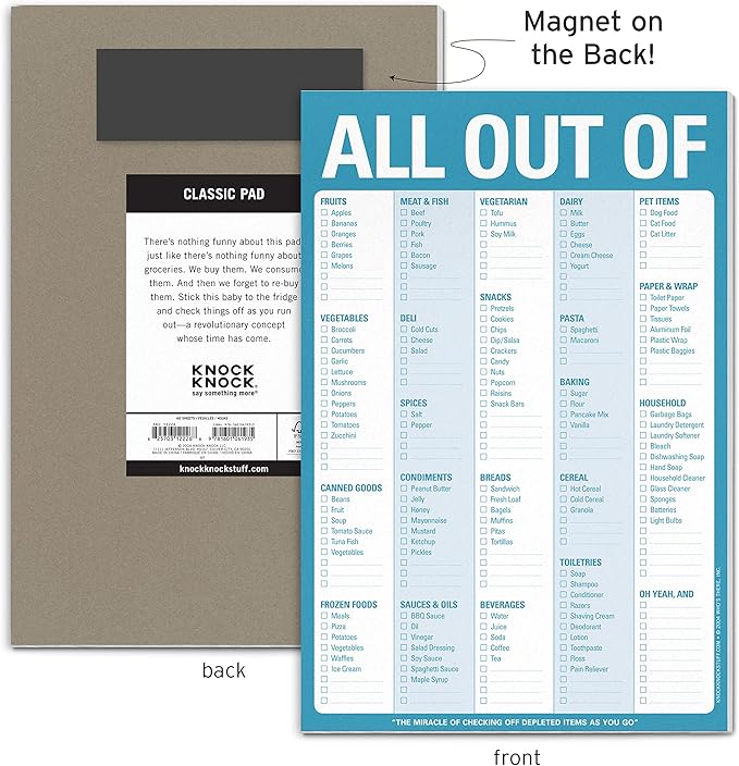 Knock Knock All Out Of Grocery List Note Pad, 6 x 9-inches (Blue)
