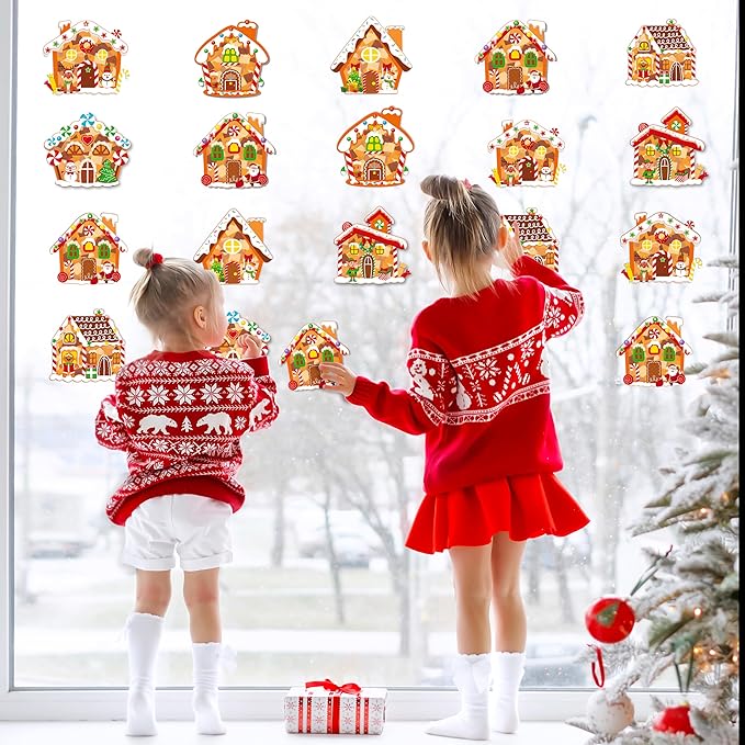 Renbuzhu 40PCS Christmas Crafts Bulk: Gingerbread House Paper Suncatchers DIY Kit for Winter Xmas Holiday Activities Decorations, Window Stained Glass Effect Art Ornaments