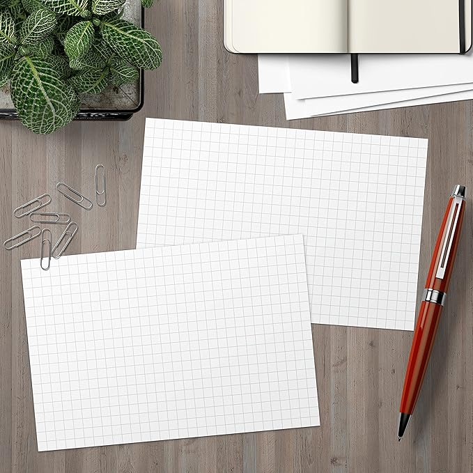 321Done Graph Ruled Index Cards (Set of 50) 4" x 6", Grid 0.20" Double-Sided, Thick Cardstock, Made in The USA, White