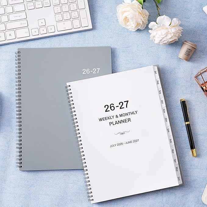 2026-2027 Planner - 2026-2027 Planner Weekly and Monthly from July 2026 to June 2027, Academic Planner with Spiral Bound, Inner Pocket, 8.5'' x 11'', Grey