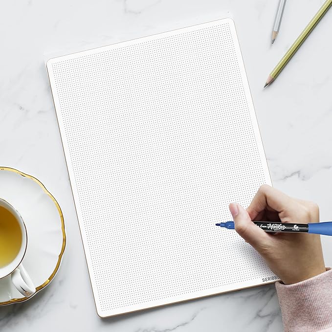 Scribbledo Dotted Dry Erase Board Graph Whiteboard 9" x 12" Bullet Dot Grid Paper for Home School Classroom Kids and Students Portable Dot Grid Board for Notes Drawing graphing and Calligraphy