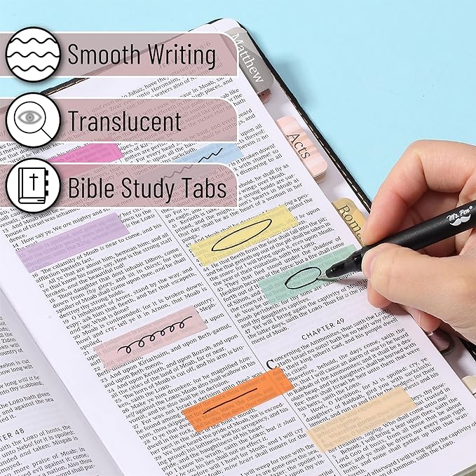 Mr. Pen- Colorful Sticky Tabs, 16 Sets, 3200 pcs, Translucent Page Markers, Water-Resistant Book Tabs for Annotating, Bible Study, Planning, Indexing & Document Organization