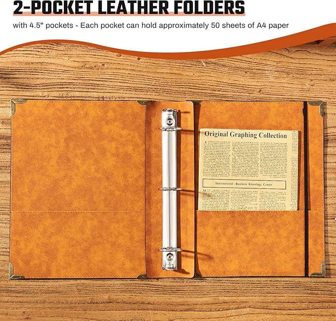 Ovesmusl PU Leather 3 Ring Binder Fits 8.5"x11" Letter Size Paper, 1.5 Inch Round Ring Binder Holds 350 Sheets, Notepad Paper Cover Loose Leaf Organizer, Black Tree