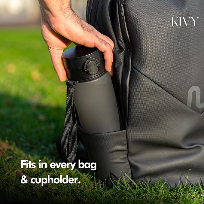 KIVY Slim Water Bottle 32oz with Leakproof Flip Lid [Lightweight & Shatterproof] Fits Backpack & Cupholder for Travel, Sports, School - Tall Gym Water Bottle with Measurements - Dishwasher Safe