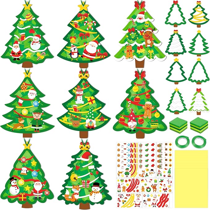 Renbuzhu 40PCS Christmas Crafts Bulk: Xmas Tree Paper Suncatchers DIY Kit for Winter Holiday Activities Decorations, Window Stained Glass Effect Art Ornaments