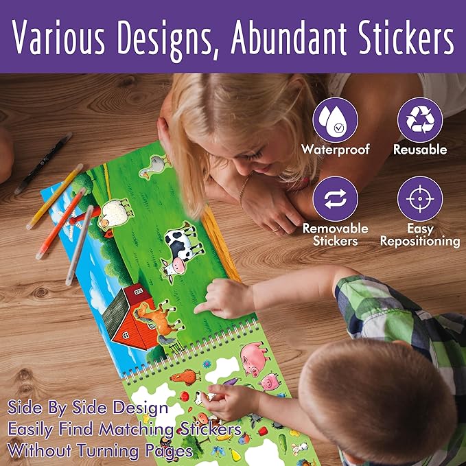 Animal Habitat Sticker Book, 780+ Stickers & 15 Animal Habitat Scenes, Side By Side Activity Book Funny Sticker Books Educational Game- Great for Toddlers, Kids, Boys & Girls