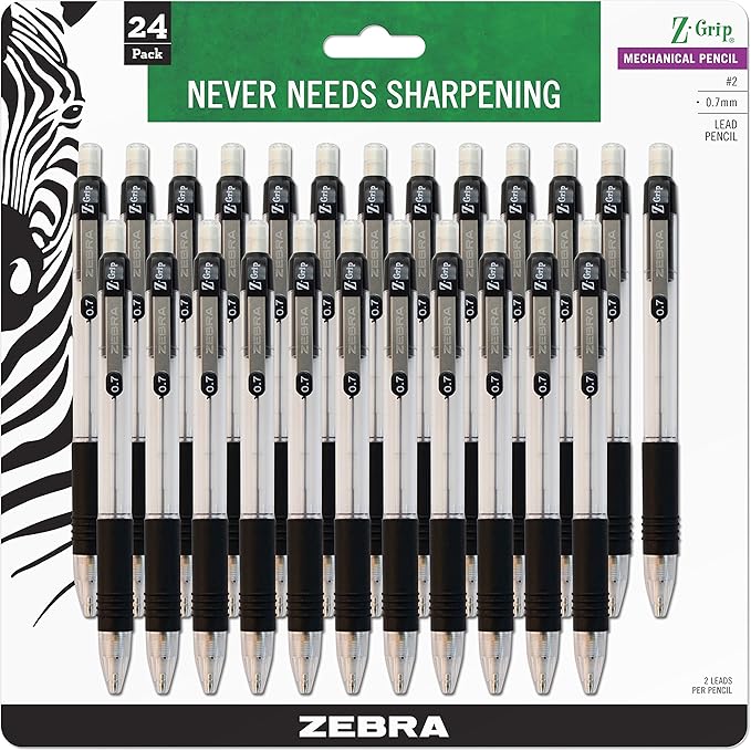 ZEBRA Z-Grip Mechanical Pencil, 0.7mm Point Size, HB #2 Graphite, Black Grip, 24-Count - (Case of 48 packs, 1152 Count Total) (15241)